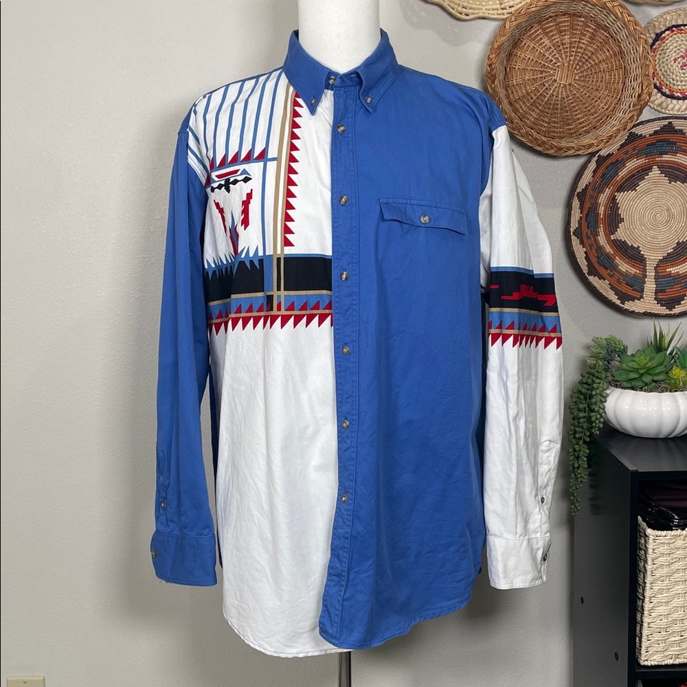 Vtg Express Rider BrushPopper Style Aztec Button Up Long sleeve Shirt X-Large